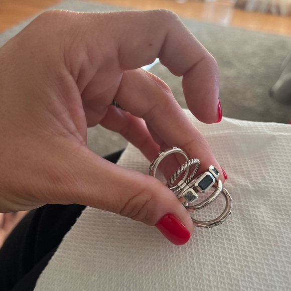 David Yurman Stax Five Ring Sterling Silver with Blue Topaz and Diamonds, 15mm - Picture 6 of 10